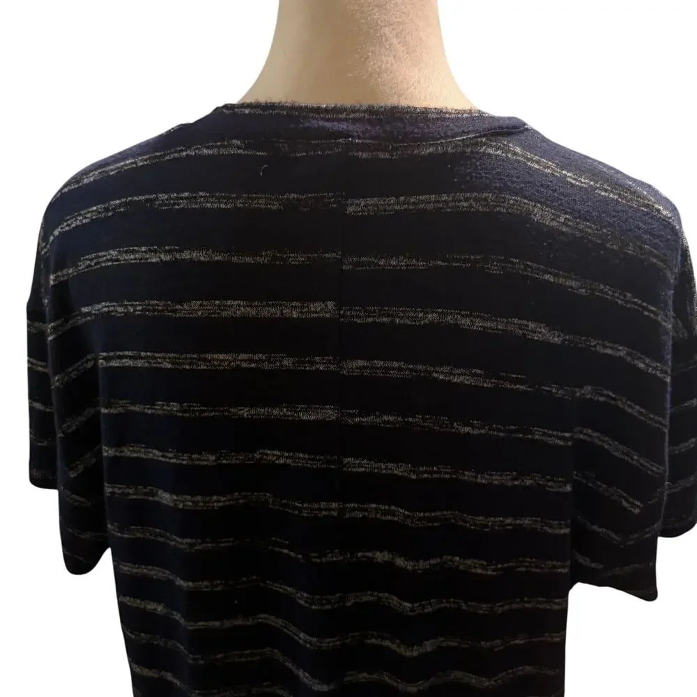 Rag & Bone The Knit Stripe V-Neck Tee, Navy Black, Women's Size Medium - Picture 7 of 9
